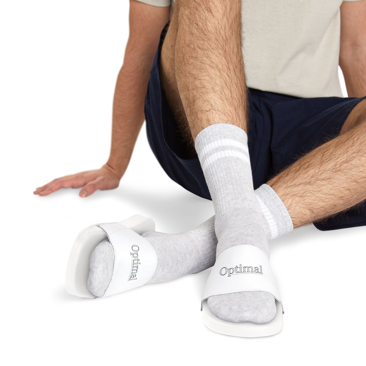 Men's White Slide Sandals — ‘Optimal’ Logo Removable Strap Comfortable Pool Slides