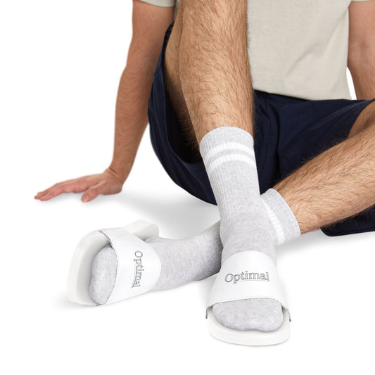 Men's White Slide Sandals — ‘Optimal’ Logo Removable Strap Comfortable Pool Slides