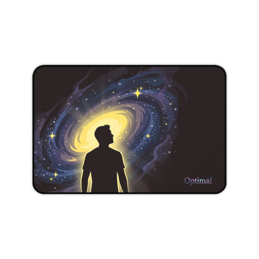 Cosmic Mind Desk Mat — Galaxy Silhouette Mousepad with "Optimal" Text